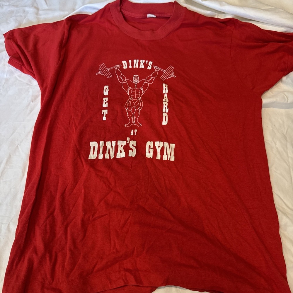 Dinks Gym Vintage Red Single Stitch T-shirt XL Made In USA
